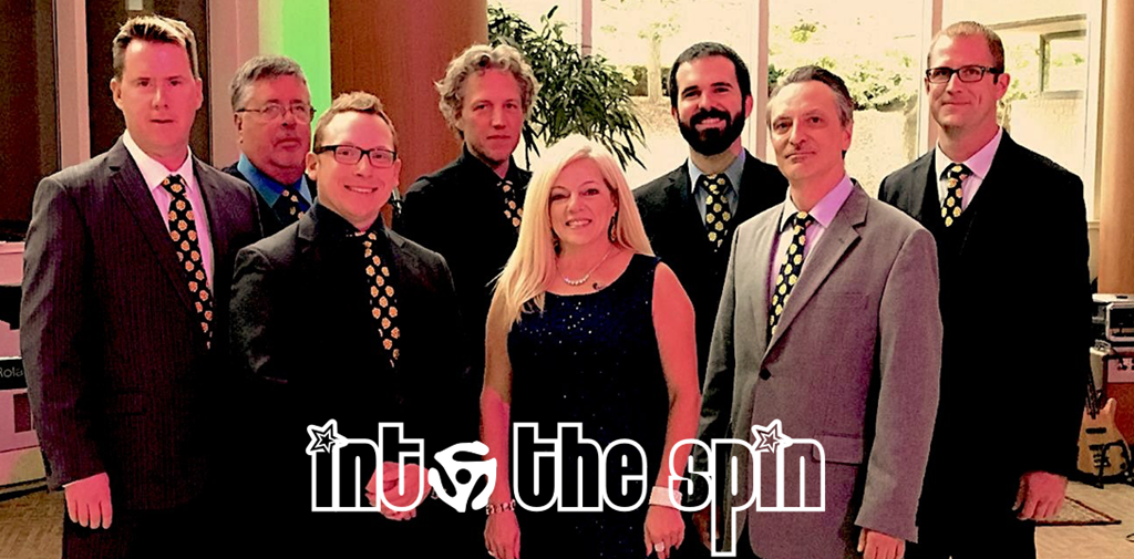 Into the Spin poses for a photo, their logo superimposed in front of them